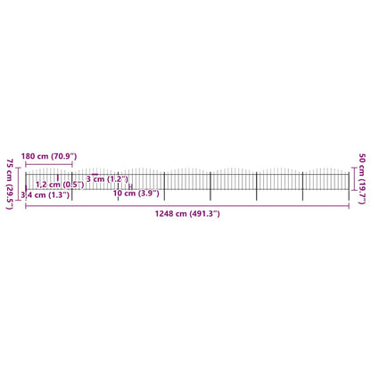 Gartenzaun mit Speerspitzen Stahl (0,5 - 0,75) x 11,9 m Schwarz