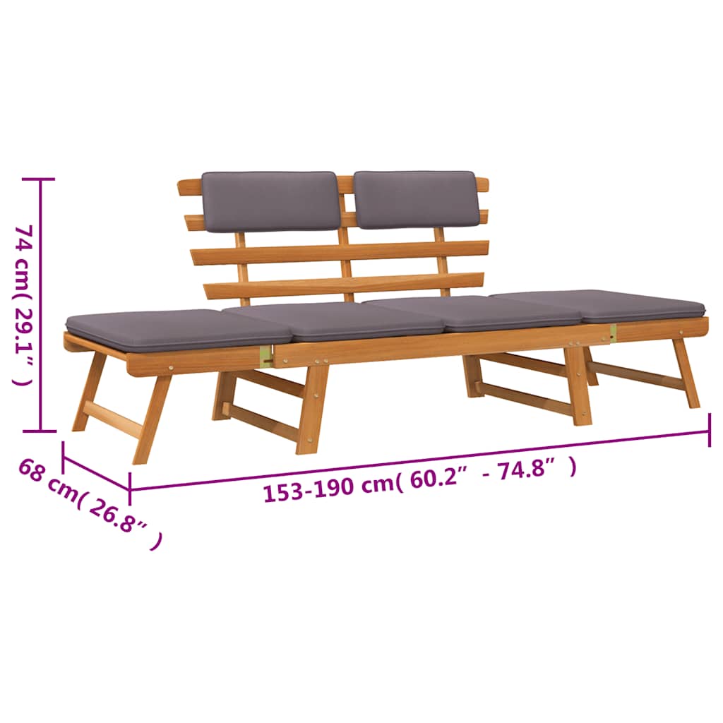 2-in-1 Gartenliege mit Auflage 190 cm Massivholz Akazie