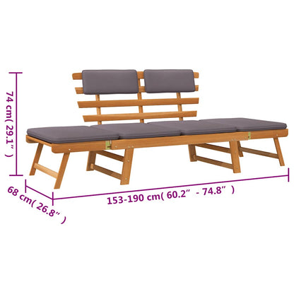 2-in-1 Gartenliege mit Auflage 190 cm Massivholz Akazie