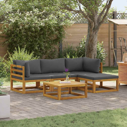 5-tlg. Garten-Lounge-Set mit Auflagen Massivholz Akazie