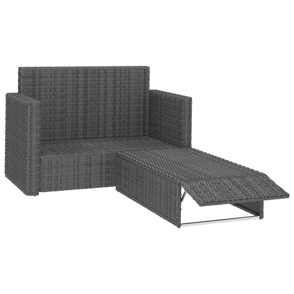 2-tlg. Garten-Lounge-Set mit Kissen Poly Rattan Grau