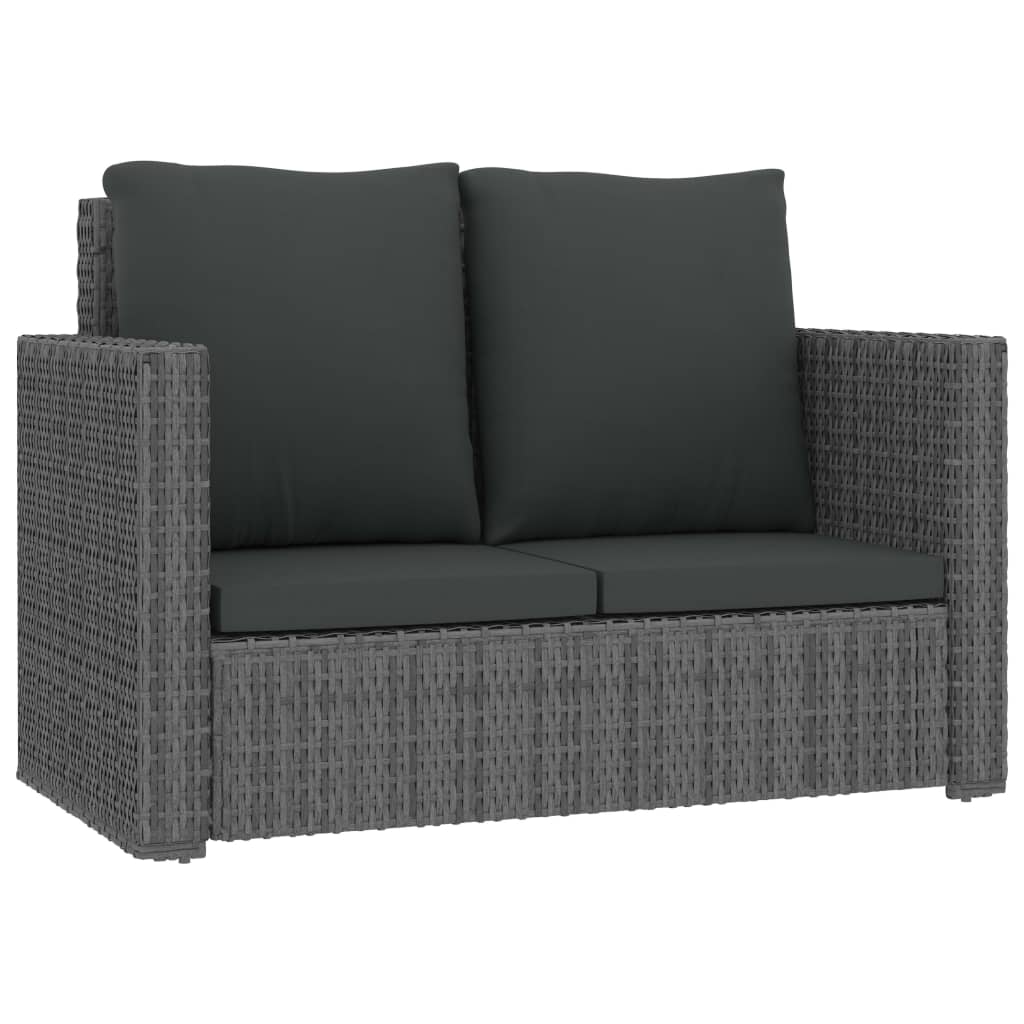 2-tlg. Garten-Lounge-Set mit Kissen Poly Rattan Grau