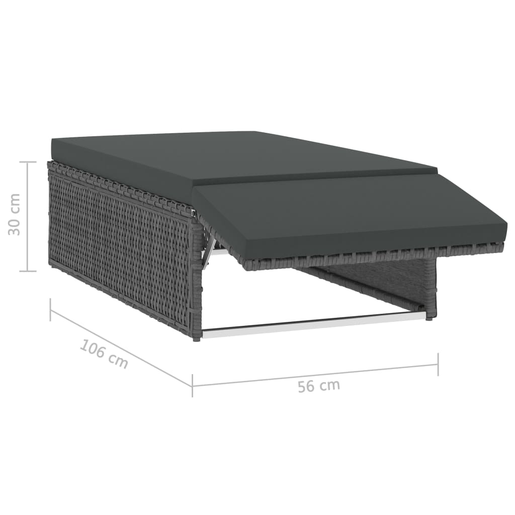 2-tlg. Garten-Lounge-Set mit Kissen Poly Rattan Grau