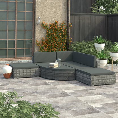 6-tlg. Garten-Lounge-Set mit Kissen Poly Rattan Grau