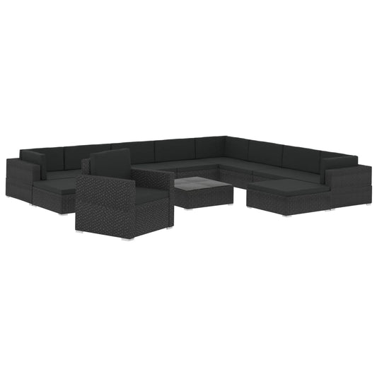 12-tlg. Garten-Lounge-Set mit Auflagen Poly Rattan Schwarz