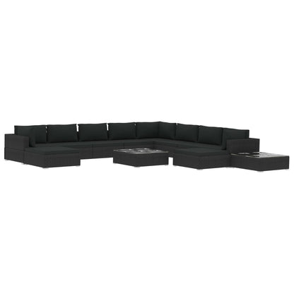 12-tlg. Garten-Lounge-Set mit Auflagen Poly Rattan Schwarz