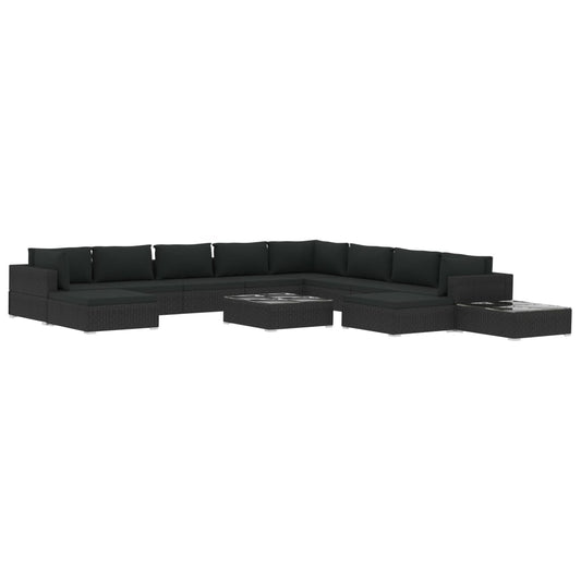 12-tlg. Garten-Lounge-Set mit Auflagen Poly Rattan Schwarz