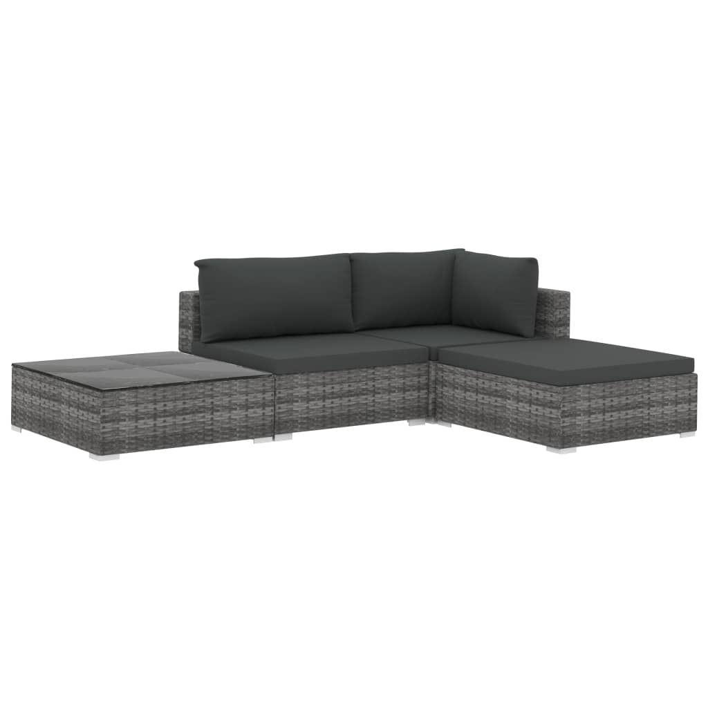 4-tlg. Garten-Lounge-Set mit Auflagen Poly Rattan Grau