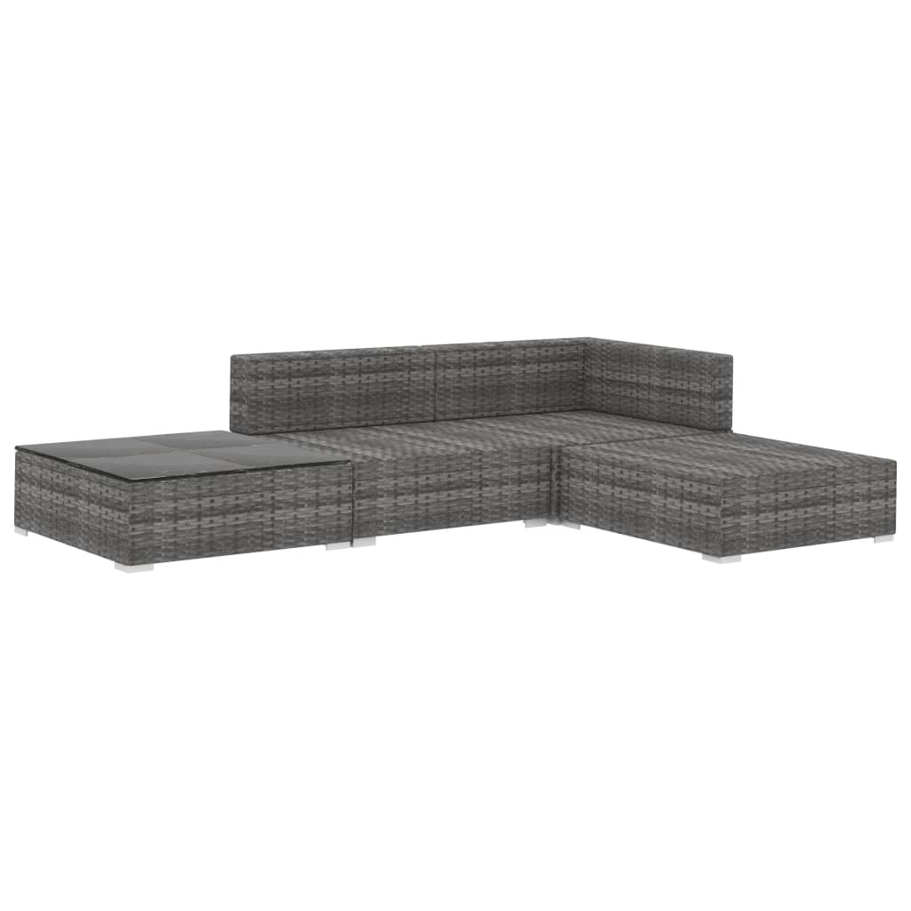4-tlg. Garten-Lounge-Set mit Auflagen Poly Rattan Grau