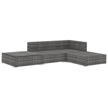 4-tlg. Garten-Lounge-Set mit Auflagen Poly Rattan Grau