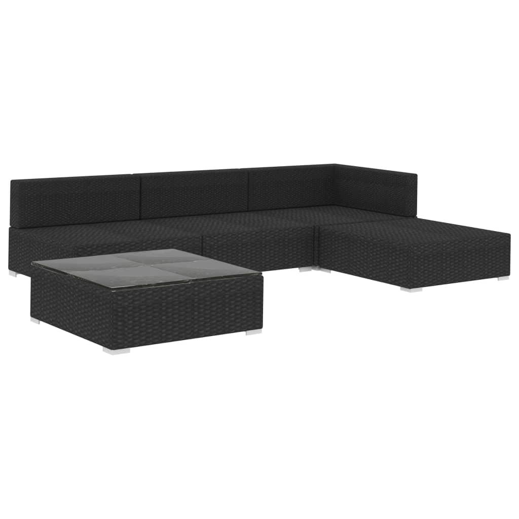 5-tlg. Garten-Lounge-Set mit Auflagen Poly Rattan Schwarz