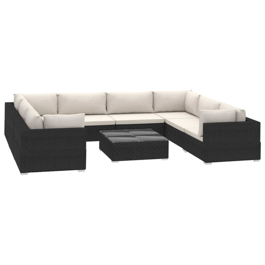 9-tlg. Garten-Lounge-Set mit Auflagen Poly Rattan Schwarz