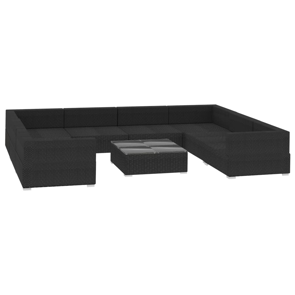 9-tlg. Garten-Lounge-Set mit Auflagen Poly Rattan Schwarz