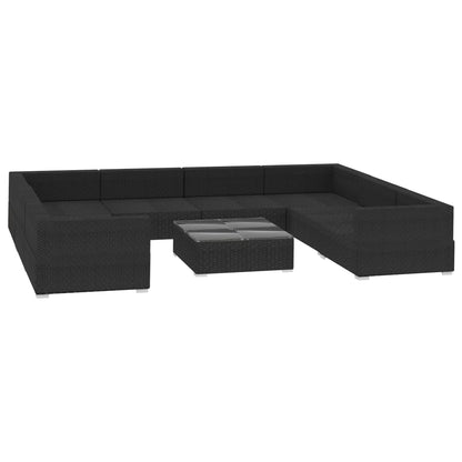 9-tlg. Garten-Lounge-Set mit Auflagen Poly Rattan Schwarz