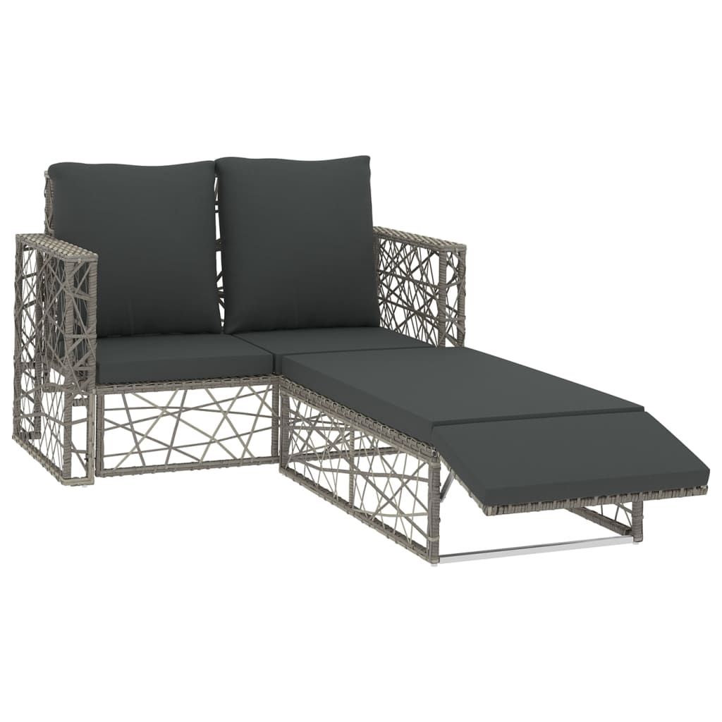 2-tlg. Garten-Lounge-Set mit Auflagen Poly Rattan Grau