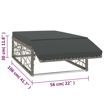 2-tlg. Garten-Lounge-Set mit Auflagen Poly Rattan Grau