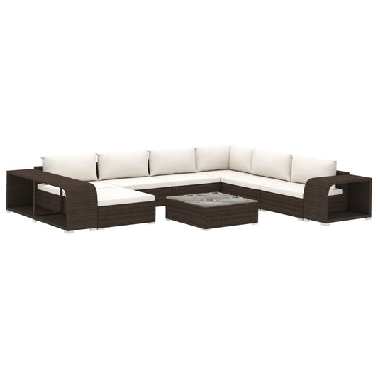10-tlg. Garten-Lounge-Set mit Auflagen Poly Rattan Braun