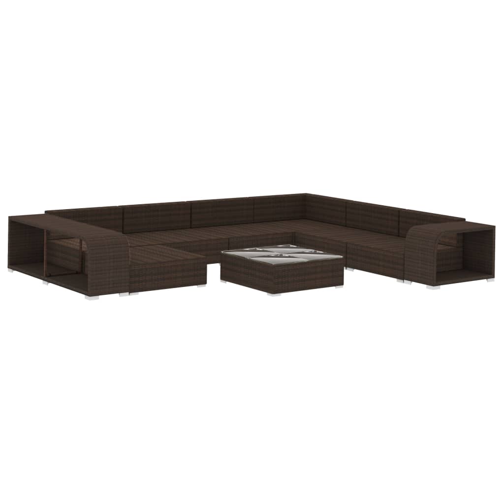 10-tlg. Garten-Lounge-Set mit Auflagen Poly Rattan Braun