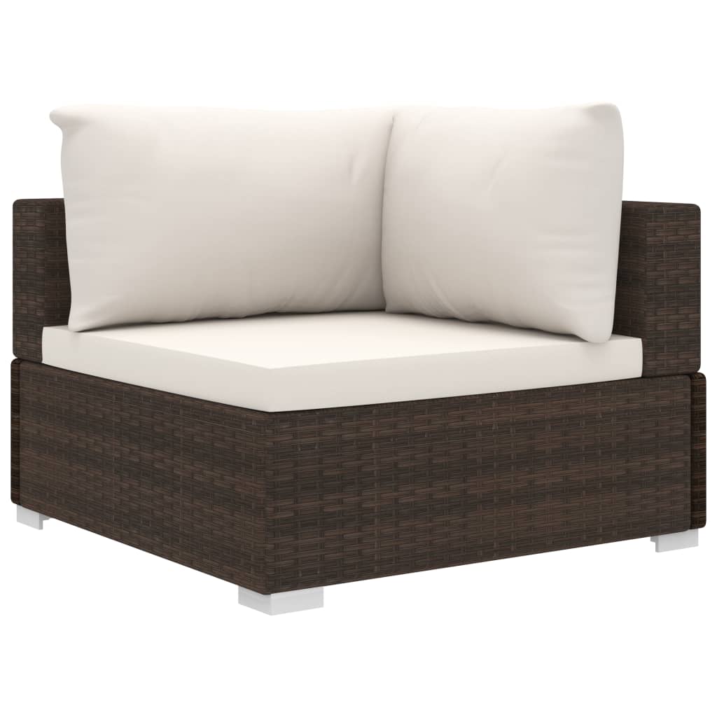 10-tlg. Garten-Lounge-Set mit Auflagen Poly Rattan Braun