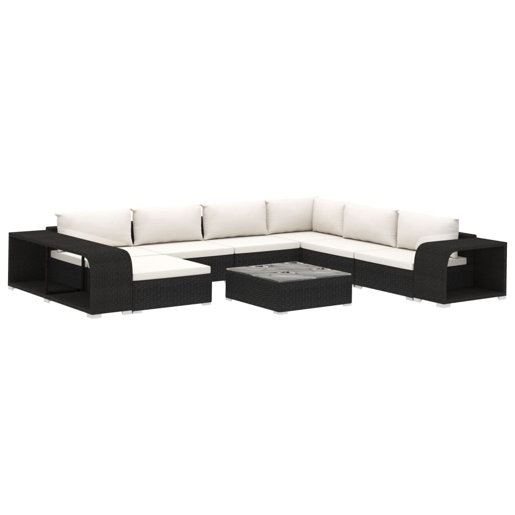 10-tlg. Garten-Lounge-Set mit Auflagen Poly Rattan Schwarz