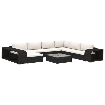 10-tlg. Garten-Lounge-Set mit Auflagen Poly Rattan Schwarz