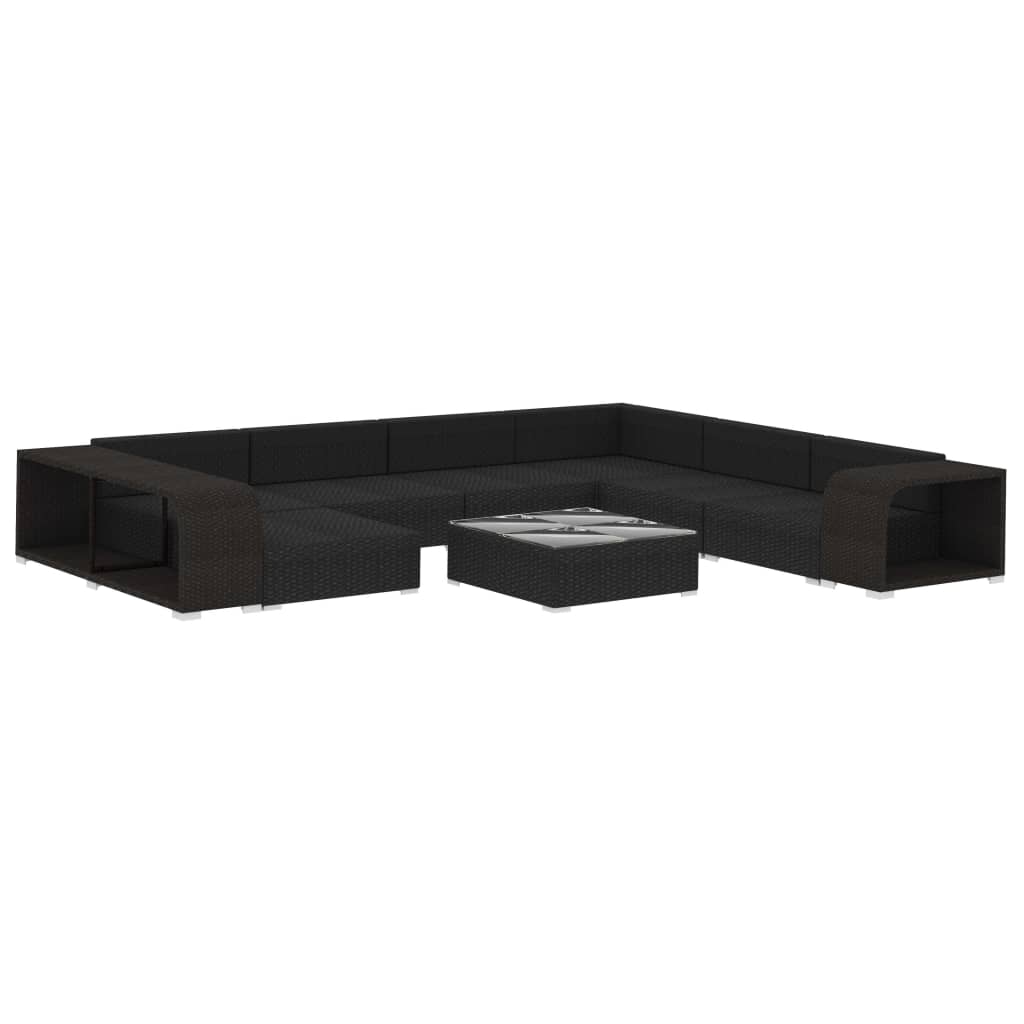 10-tlg. Garten-Lounge-Set mit Auflagen Poly Rattan Schwarz