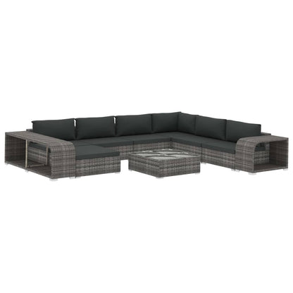 10-tlg. Garten-Lounge-Set mit Auflagen Poly Rattan Grau
