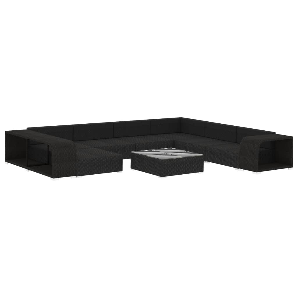 10-tlg. Garten-Lounge-Set mit Auflagen Poly Rattan Schwarz