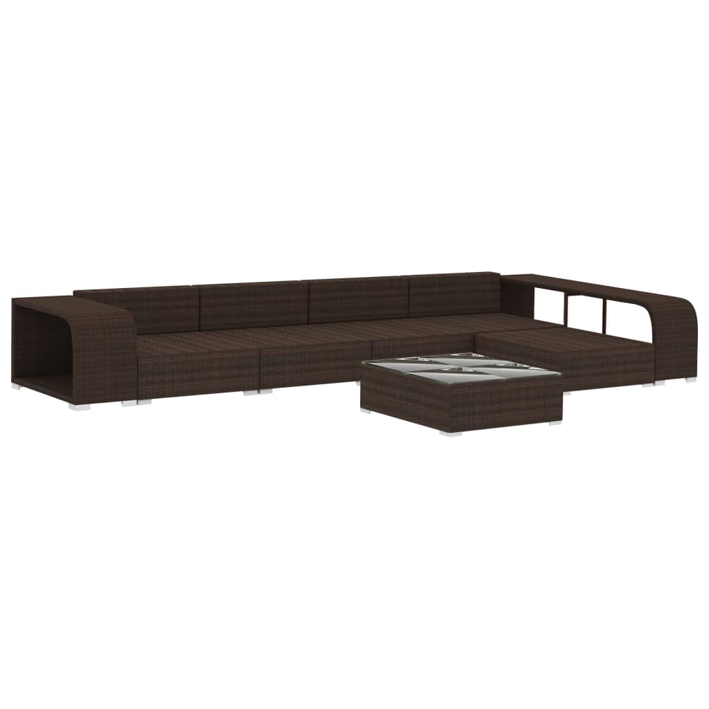 8-tlg. Garten-Lounge-Set mit Auflagen Poly Rattan Braun