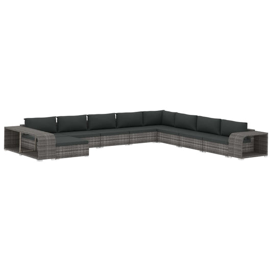 11-tlg. Garten-Lounge-Set mit Auflagen Poly Rattan Grau