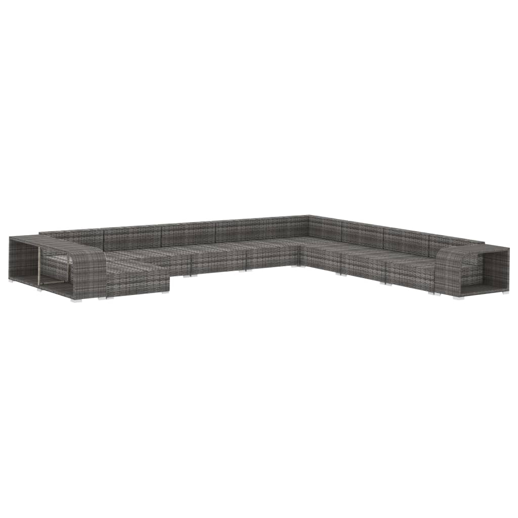 11-tlg. Garten-Lounge-Set mit Auflagen Poly Rattan Grau