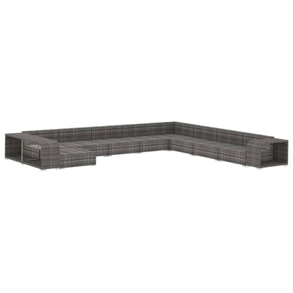 11-tlg. Garten-Lounge-Set mit Auflagen Poly Rattan Grau
