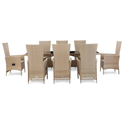 9-tlg. Garten-Essgruppe mit Auflagen Poly Rattan Beige