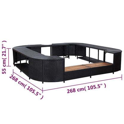 Whirlpool-Umrandung Quadratisch Schwarz 268x268x55 Poly Rattan