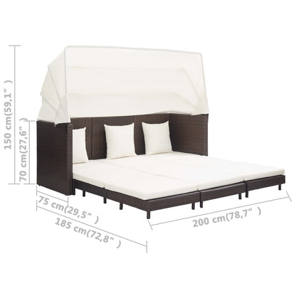 Ausziehbares 3-Sitzer-Schlafsofa mit Dach Poly Rattan Braun