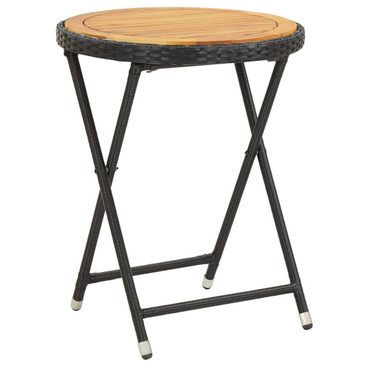 Beistelltisch Schwarz 60 cm Poly Rattan und Massivholz Akazie