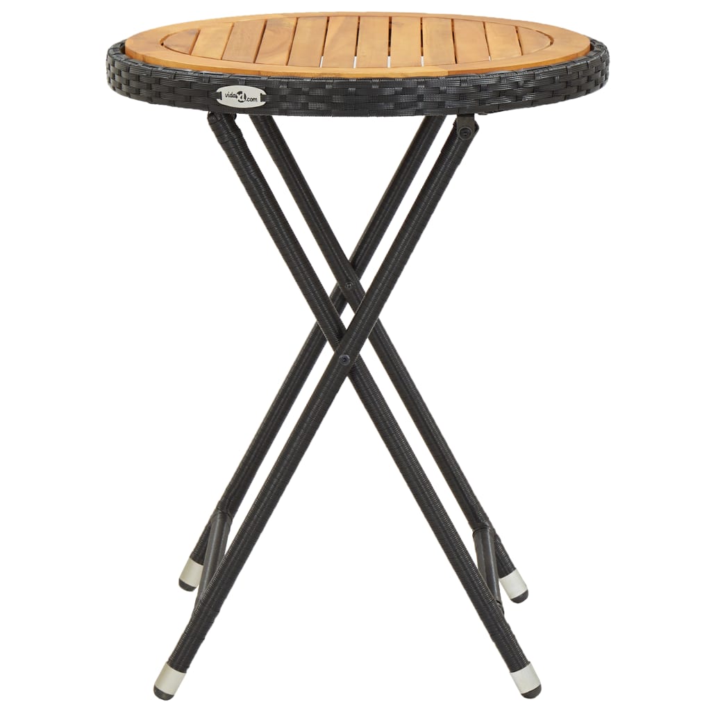 Beistelltisch Schwarz 60 cm Poly Rattan und Massivholz Akazie