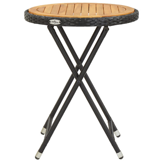 Beistelltisch Schwarz 60 cm Poly Rattan und Massivholz Akazie