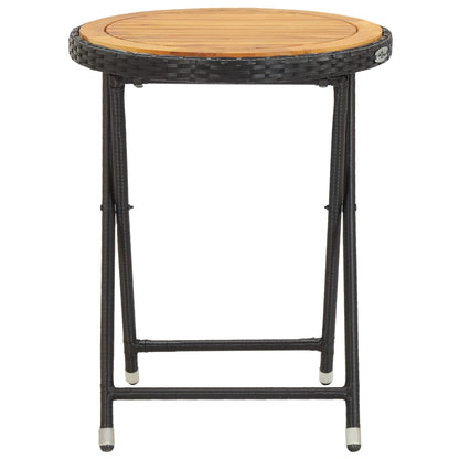 Beistelltisch Schwarz 60 cm Poly Rattan und Massivholz Akazie