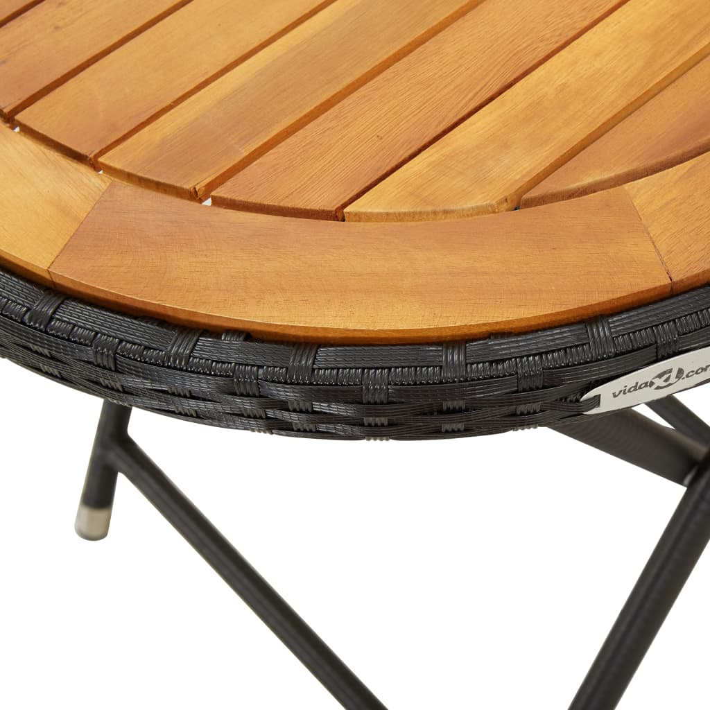 Beistelltisch Schwarz 60 cm Poly Rattan und Massivholz Akazie