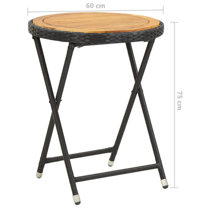 Beistelltisch Schwarz 60 cm Poly Rattan und Massivholz Akazie