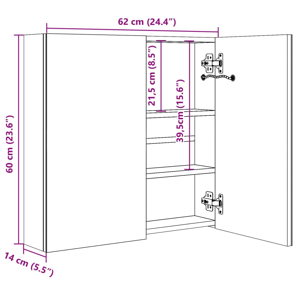 LED-Spiegelschrank 60x14x62 cm