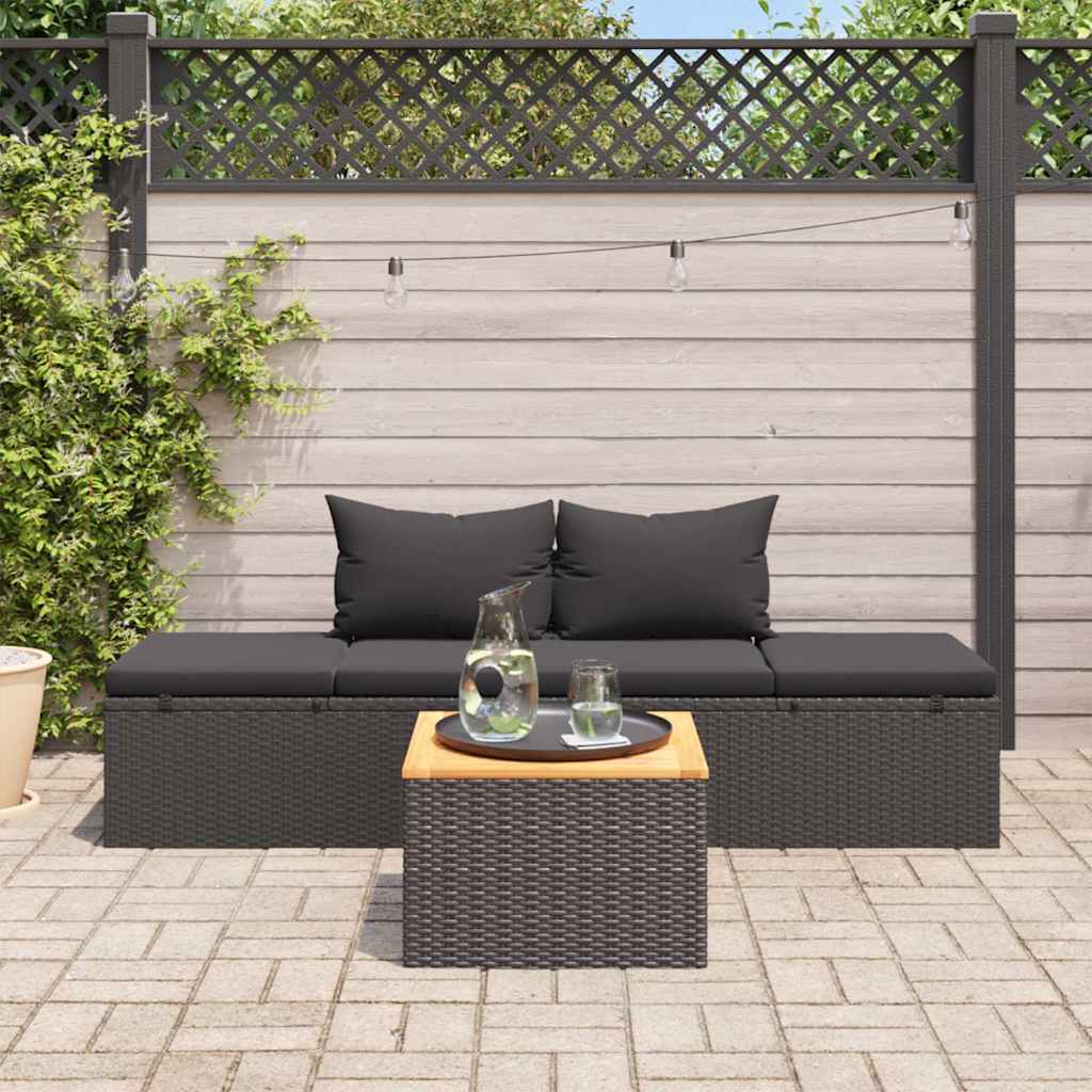 Sonnenliege mit Auflage Poly Rattan Schwarz