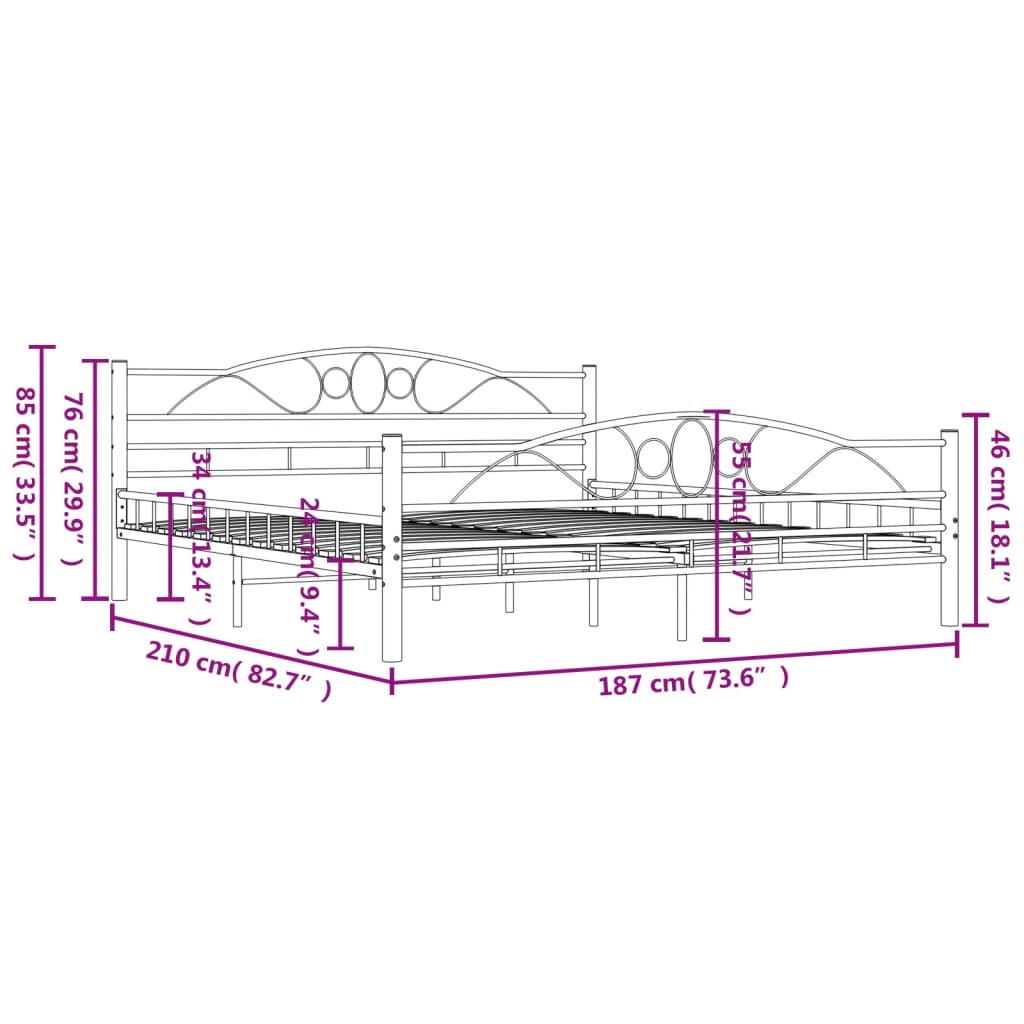 Bettgestell Schwarz Stahl 180×200 cm