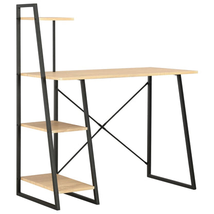 Skrivebord med reol sort og eg 102×50×117 cm