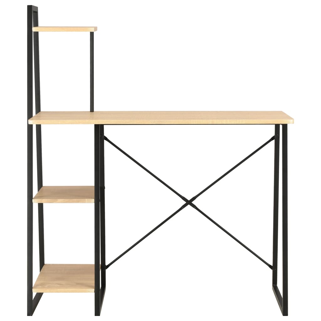 Skrivebord med reol sort og eg 102×50×117 cm