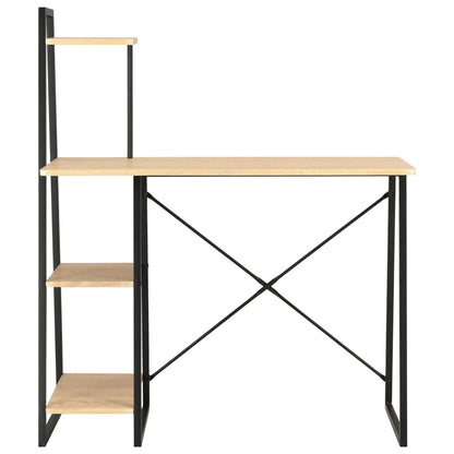 Skrivebord med reol sort og eg 102×50×117 cm