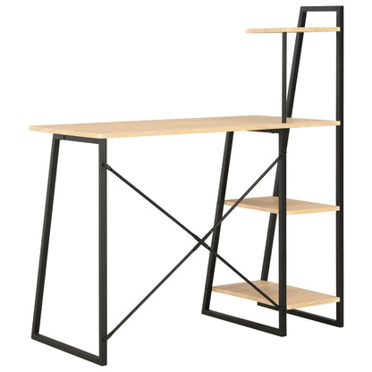 Skrivebord med reol sort og eg 102×50×117 cm