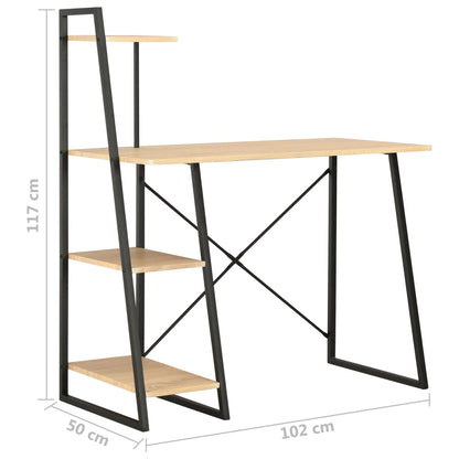 Skrivebord med reol sort og eg 102×50×117 cm