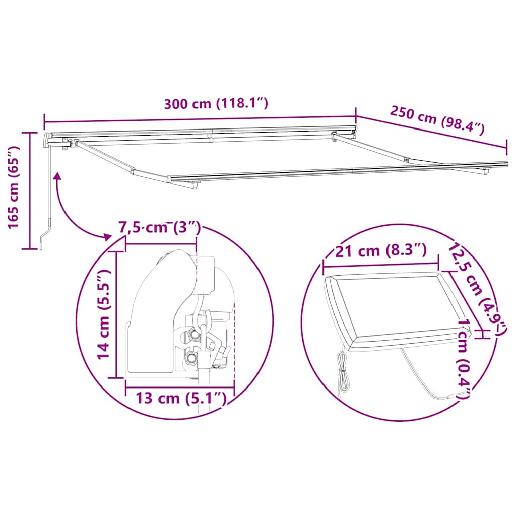 Markise mit Manuell Anthrazit 3 x 2,5 m Metall